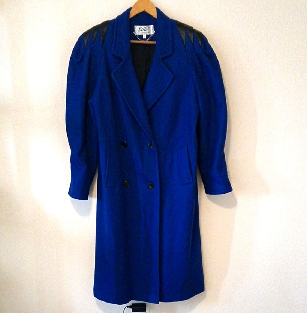 Vintage 80s Billi By Billycoat Long Wool Trench Pea Coat Royal Blue